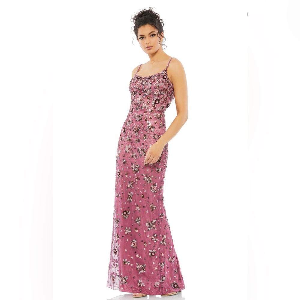 MacDuggal mauve sequin floral embellished gown